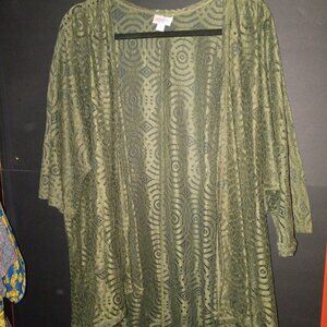 LuLaRoe Cardigan Womens Size Medium Olive Green Lace Open Lightweight Sheer